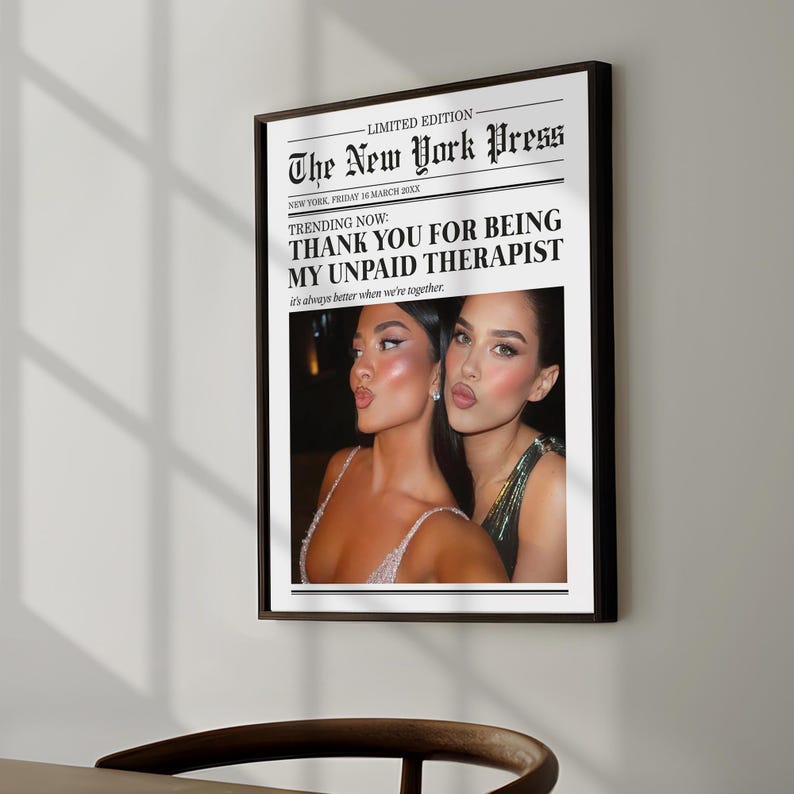 Custom Newspaper Print, Custom Friendship Wall Art, College Dorm, Gift for Friend, Best Friend Gift, Custom Gift, Modern Girly Room Decor