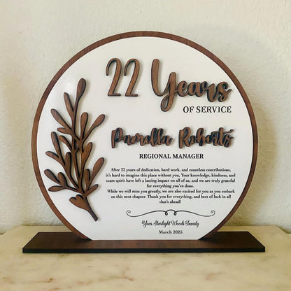 Retirement plaque recognition gift years of service farewell gift coworker gift going away gift engraved retirement gift
