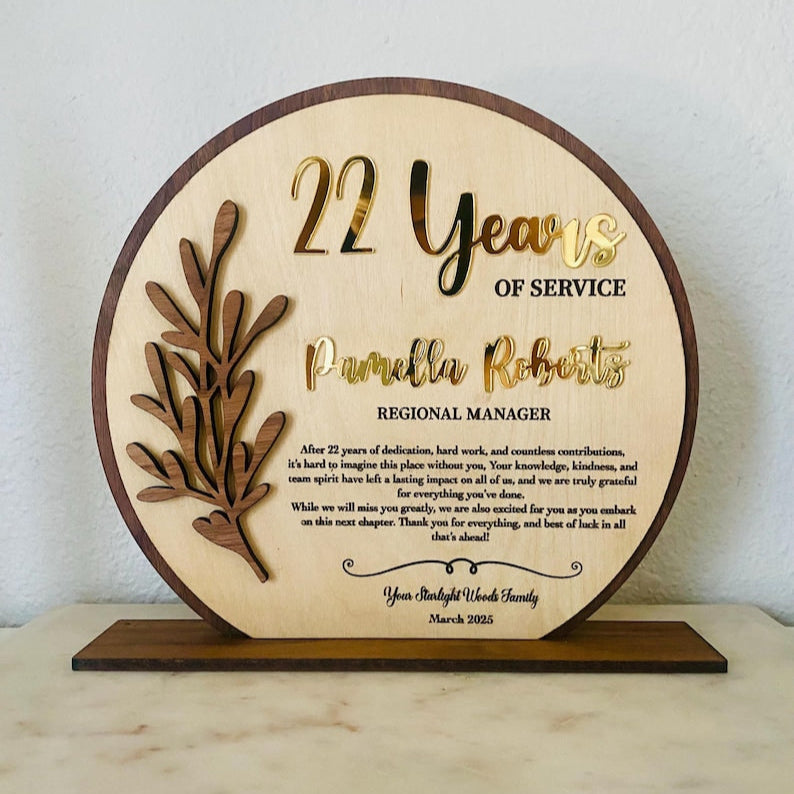 Retirement plaque recognition gift years of service farewell gift coworker gift going away gift engraved retirement gift