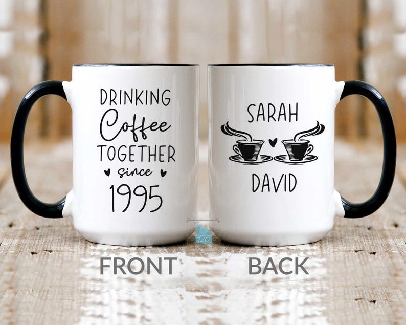 30th Anniversary Gift For Couple, 30 Year Wedding Anniversary Gift, Drinking Coffee Together Mug, Personalized Pearl Anniversary Coffee Mug