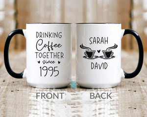 30th Anniversary Gift For Couple, 30 Year Wedding Anniversary Gift, Drinking Coffee Together Mug, Personalized Pearl Anniversary Coffee Mug