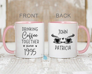 30th Anniversary Gift For Couple, 30 Year Wedding Anniversary Gift, Drinking Coffee Together Mug, Personalized Pearl Anniversary Coffee Mug