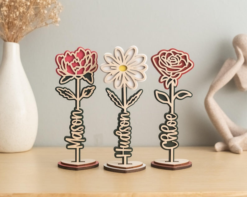 Custom Wood Flower Name Sign, Mom's Garden Sign, Birth Month Flowers, Grandma Gifts, Mom's Garden, Grandma Gift, Mothers Day Gift