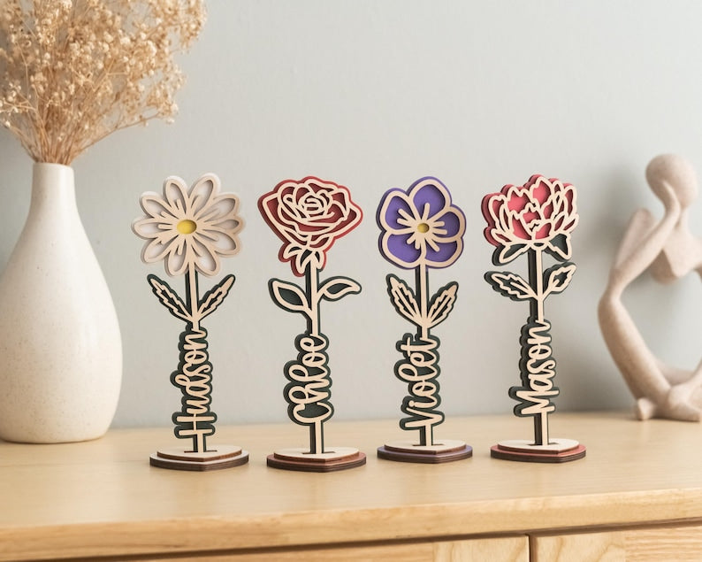 Custom Wood Flower Name Sign, Mom's Garden Sign, Birth Month Flowers, Grandma Gifts, Mom's Garden, Grandma Gift, Mothers Day Gift