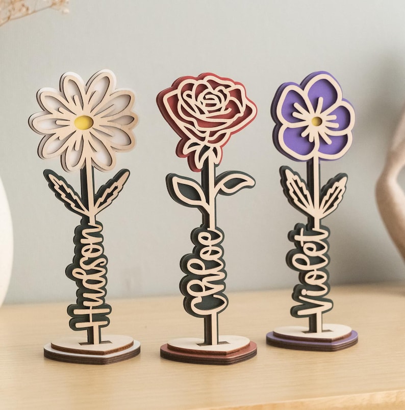 Custom Wood Flower Name Sign, Mom's Garden Sign, Birth Month Flowers, Grandma Gifts, Mom's Garden, Grandma Gift, Mothers Day Gift