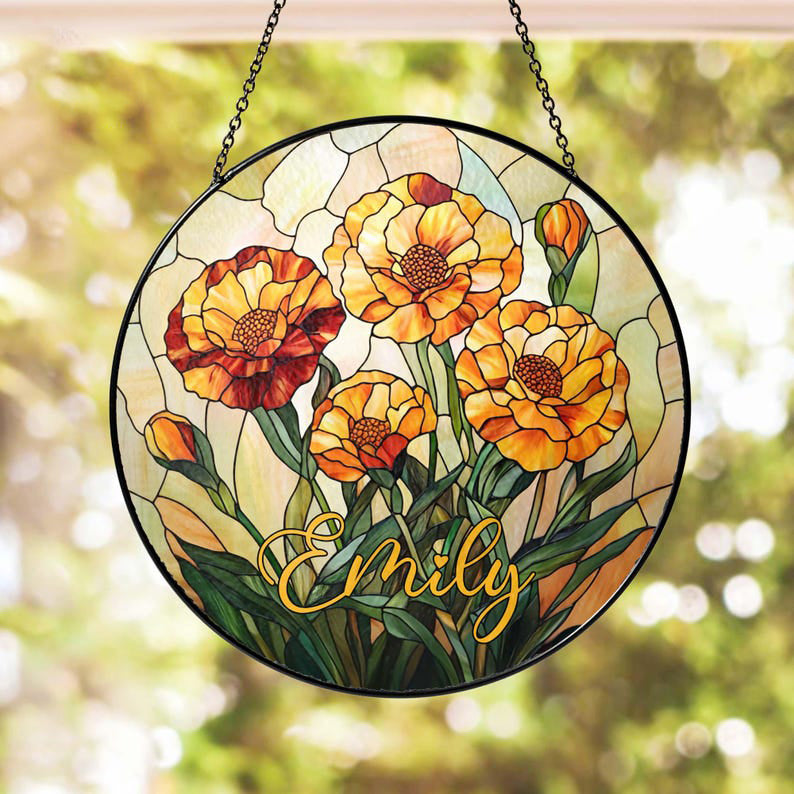 Birth Month Flower STAINED GLASS Suncatcher Window Hanging, Birth Flower Memorial Gift, Mothers Day Gift For Mom, Birthday Gift For Besties