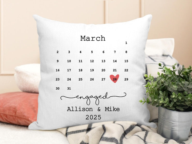 Personalized Engagement Pillow, Engagement Gifts, Engagement Date Gift, Personalized Pillow Cover, Gift For the Couple, Anniversary Pillow