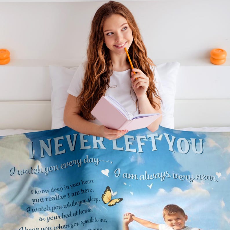 Personalized Memorial Blanket with Photo I Never Left You Sympathy Gift for Loss of Grandma Grandpa Memorial Photo Blanket Remembrance Gift