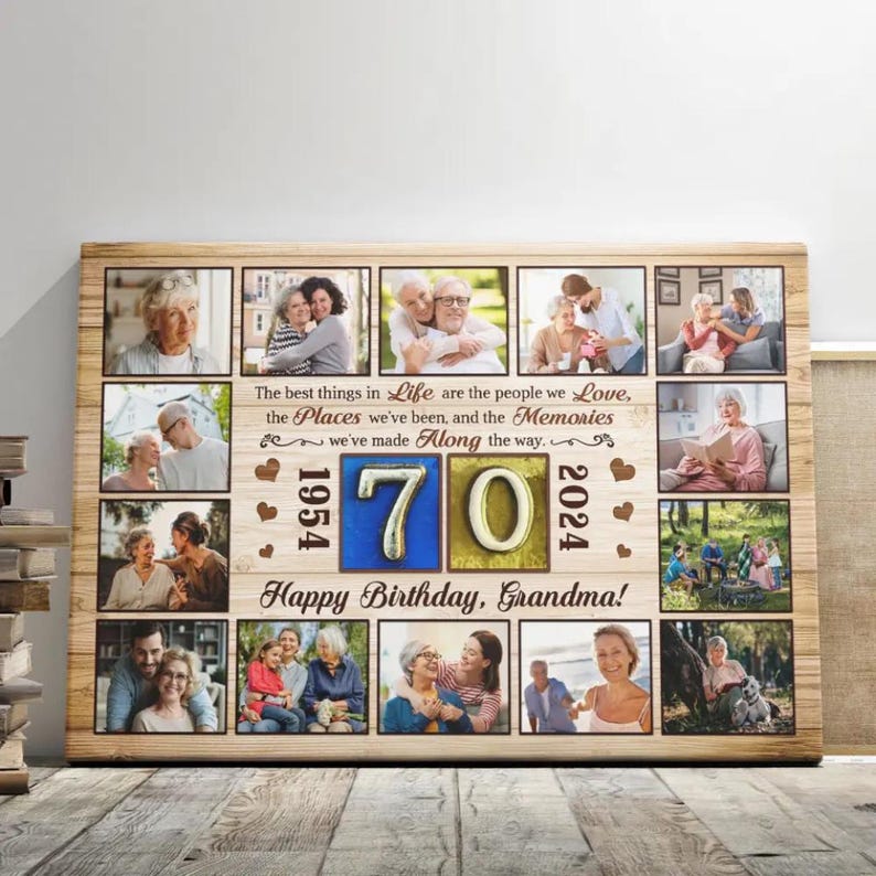 Custom 70th Birthday Gift for Grandma - Personalized Photo Collage Canvas - Grandmother Birthday Gift - Grandpa Birthday Memory Wall Art