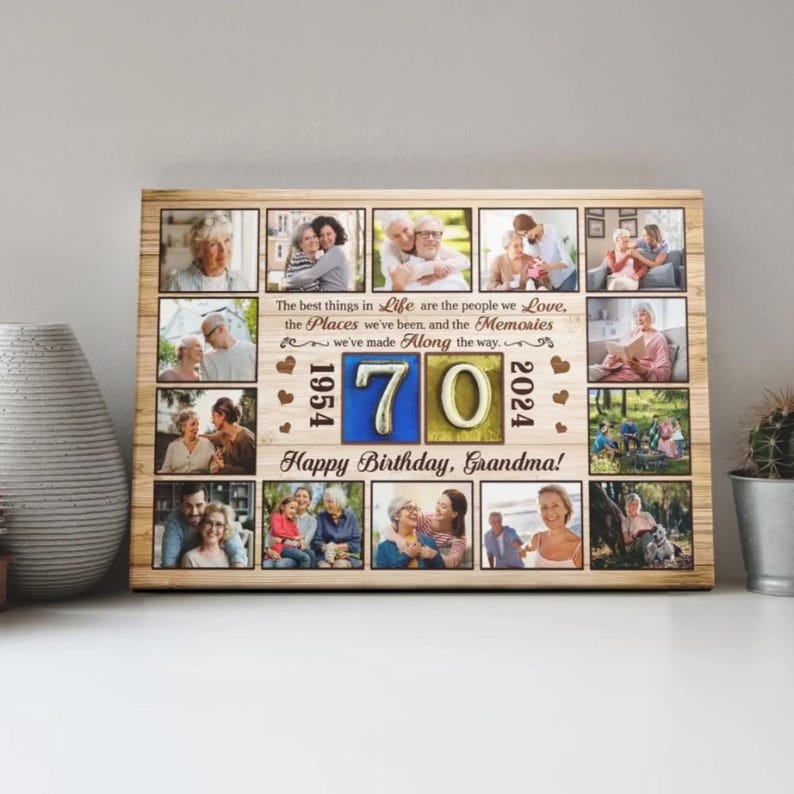 Custom 70th Birthday Gift for Grandma - Personalized Photo Collage Canvas - Grandmother Birthday Gift - Grandpa Birthday Memory Wall Art