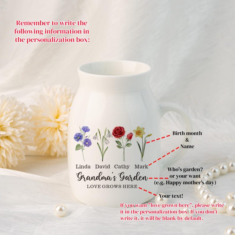 Grandma's Garden Vase, Flower Vase with Family Birth Flower, Personalised Mini Flower Vase for Mama Nana, Mother's Day Gift from Grandkids
