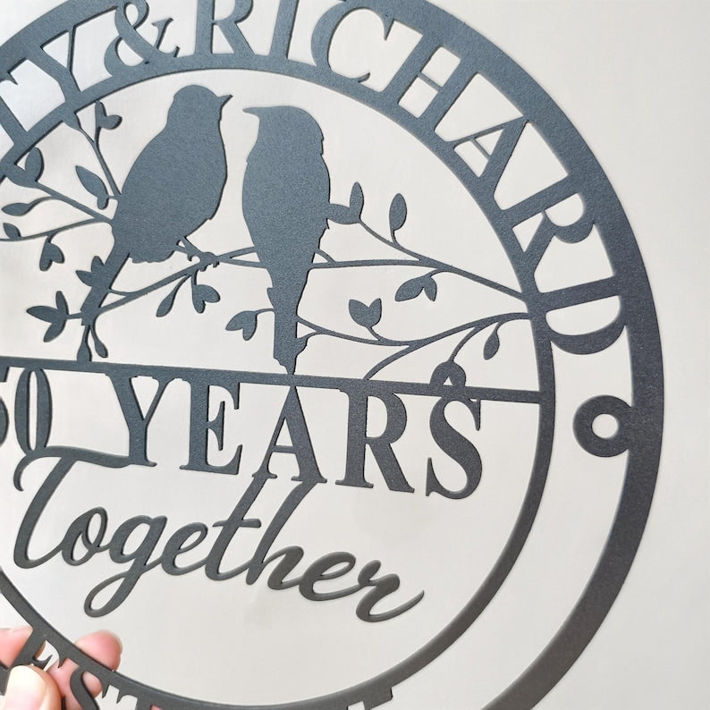 Custom 50th Anniversary Lovebirds Metal Sign,Personalized Wedding Gift For Husband and Wife, Family Name Sign,Anniversary Gift,Parents Gifts