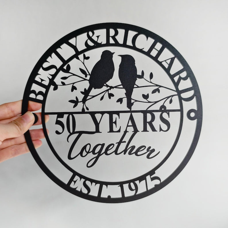 Custom 50th Anniversary Lovebirds Metal Sign,Personalized Wedding Gift For Husband and Wife, Family Name Sign,Anniversary Gift,Parents Gifts