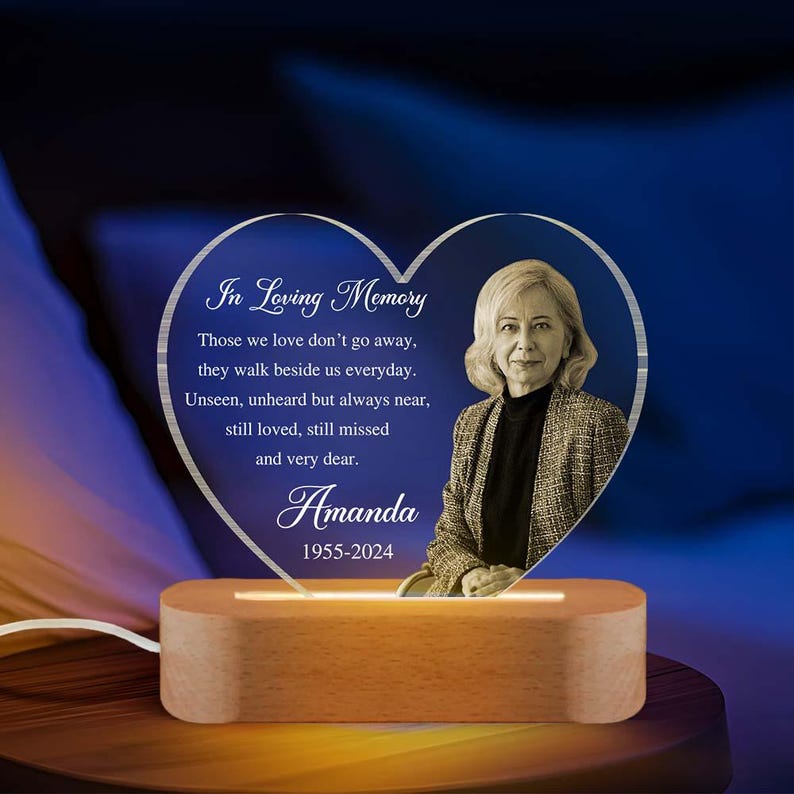 Personalized Photo Memorial Plaque Night Light, Dad Mom Remembrance In Loving Memory Stand, Mom Loss Night Light, Loss of Father Gifts