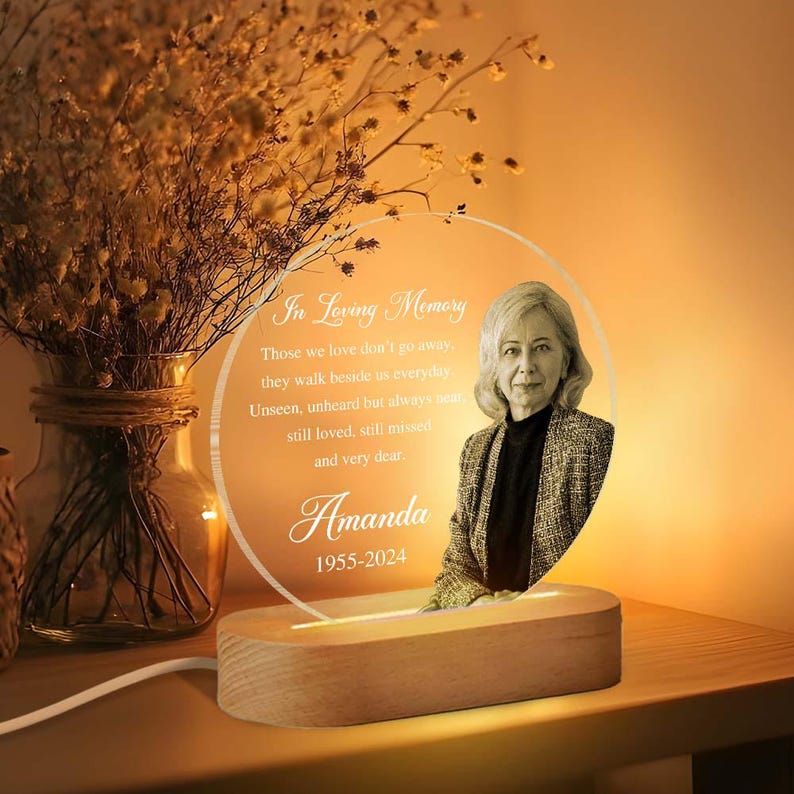 Personalized Photo Memorial Plaque Night Light, Dad Mom Remembrance In Loving Memory Stand, Mom Loss Night Light, Loss of Father Gifts
