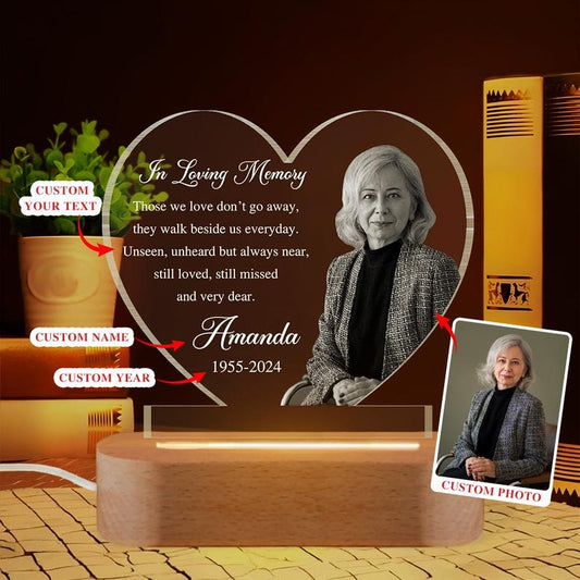 Personalized Photo Memorial Plaque Night Light, Dad Mom Remembrance In Loving Memory Stand, Mom Loss Night Light, Loss of Father Gifts