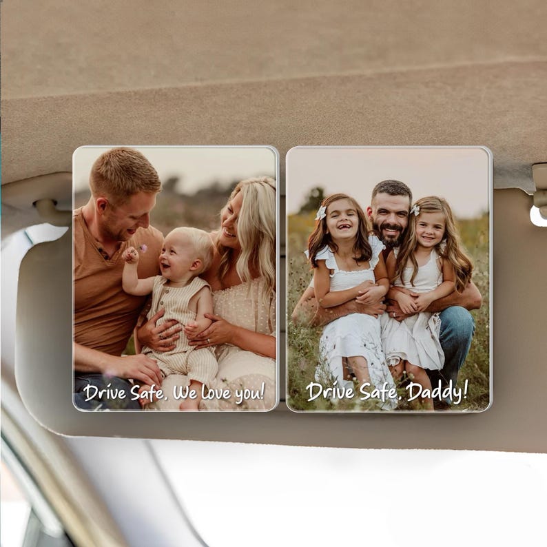Personalized Father's Day Gift For Daddy, Custom Photo Car Visor Clip, Gift For Husband, Custom Drive Safe Sun Visor Picture Clip, Mom Gifts