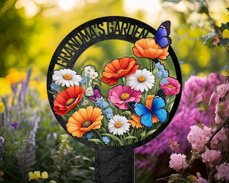 Custom Garden Metal Sign With Stakes, Grandma's Garden Name Sign, Personalized Garden Flower Sign, Metal Yard Art,Outdoor Decor,Gift For Mom