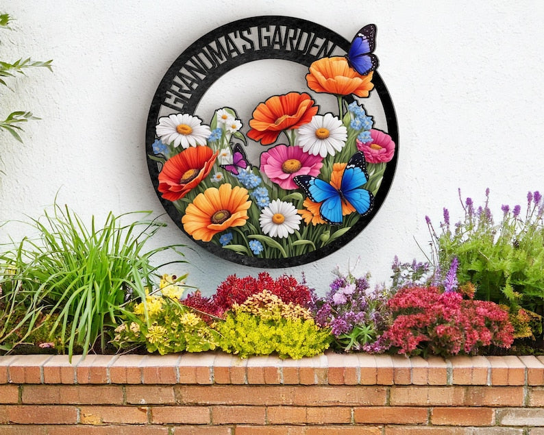 Custom Garden Metal Sign With Stakes, Grandma's Garden Name Sign, Personalized Garden Flower Sign, Metal Yard Art,Outdoor Decor,Gift For Mom