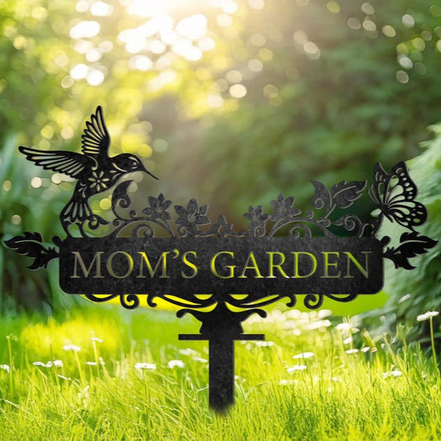 Custom Humming bird Metal Garden Decor, Bird with Flower Garden Sign, Grandma's Garden, Personalized Garden Sign, Custom Garden Name Sign