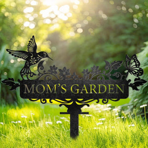 Custom Humming bird Metal Garden Decor, Bird with Flower Garden Sign, Grandma's Garden, Personalized Garden Sign, Custom Garden Name Sign