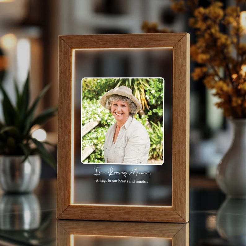 Acrylic Picture Frame with Light, Personalized Stand, Christmas Gifts, Memorial Picture Gift, In Loving Memory Stand, Unique Night Lights