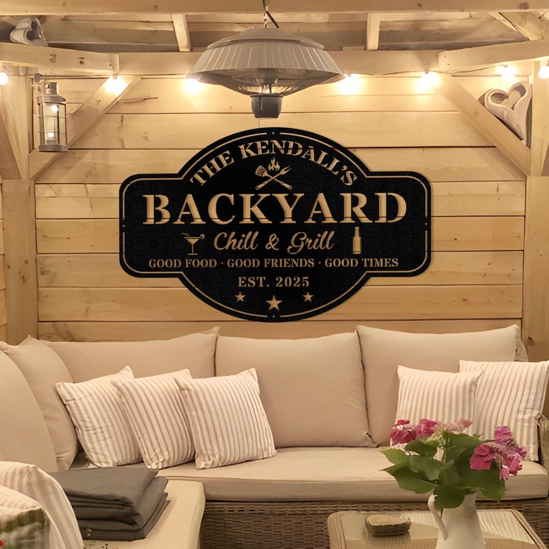 Personalized Bar & Grill Metal Sign,Custom Backyard Chill And Grill Signs for Outdoor,Backyard Patio Decor,Bar Sign,Backyard Decor,Mancave