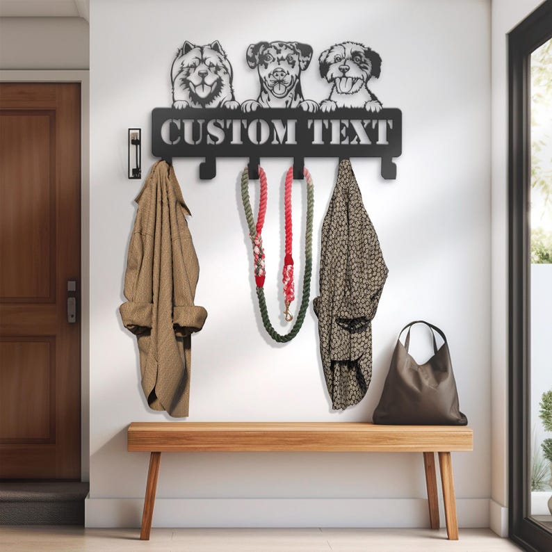 Personalized Peeking dogs Metal Wall Coat Hanger, Dog leash holder, Keys Holder, Hook Rack, Clothes Hook, Porch Organizer, Home Decor