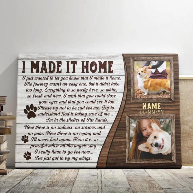 Personalized Photo Memorial Dog Canvas, Custom Dog Memorial Passing Gift, Pet Loss Gift, I Made It Home, In Memory of Dog Dem Canvas