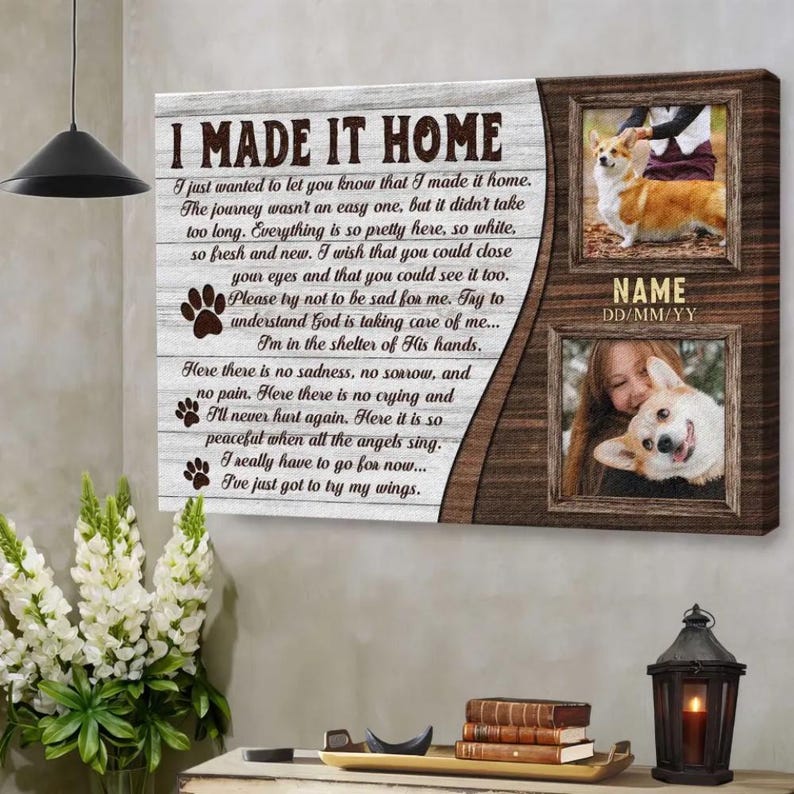Personalized Photo Memorial Dog Canvas, Custom Dog Memorial Passing Gift, Pet Loss Gift, I Made It Home, In Memory of Dog Dem Canvas