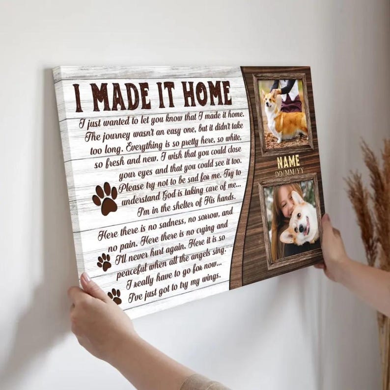 Personalized Photo Memorial Dog Canvas, Custom Dog Memorial Passing Gift, Pet Loss Gift, I Made It Home, In Memory of Dog Dem Canvas