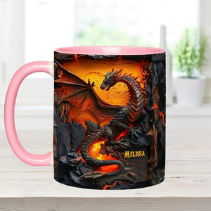Love Dragons Personalized Ceramic Dragon Accent Mug, Dragon Lover Mug, Volcano Dragons Two Tone Coffee Cup Gift for Fantasy Book Reader