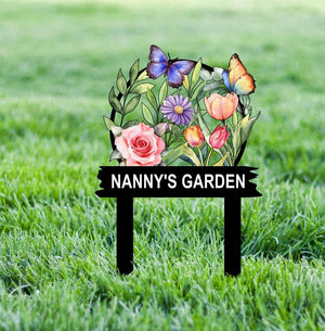 Custom Metal Garden Decor, Butterfly with Flower Garden Sign, Personalized Garden Name Stakes, Lawn Signs, Outdoor Sign,Garden Gifts for Mom