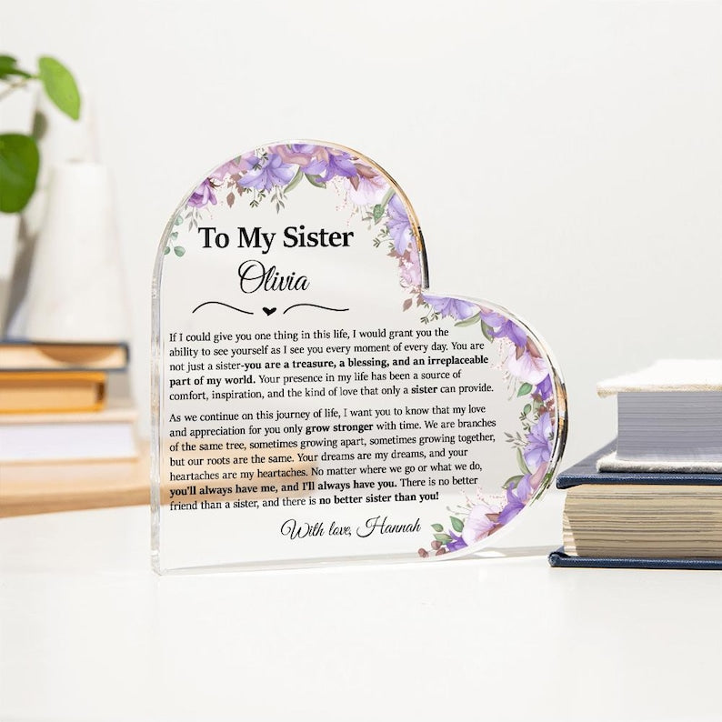 To My Sister Gifts, Heart Plaque For Sister, Birthday Gift For Sister, For Big Sister From Little Sister, Sister Keepsake Gifts