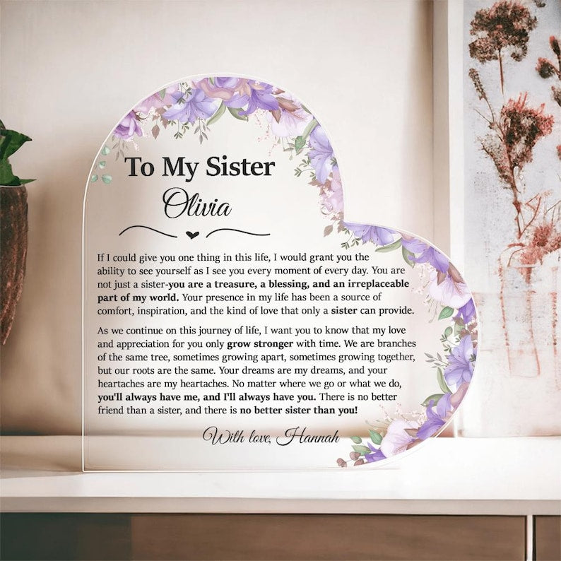 To My Sister Gifts, Heart Plaque For Sister, Birthday Gift For Sister, For Big Sister From Little Sister, Sister Keepsake Gifts