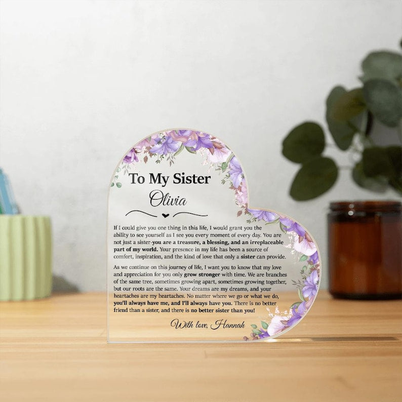 To My Sister Gifts, Heart Plaque For Sister, Birthday Gift For Sister, For Big Sister From Little Sister, Sister Keepsake Gifts