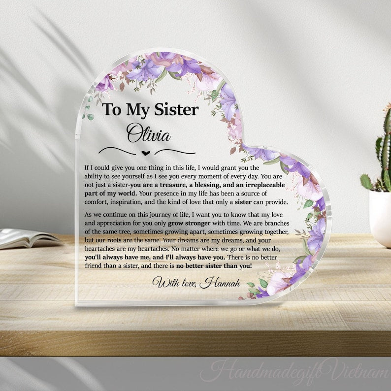 To My Sister Gifts, Heart Plaque For Sister, Birthday Gift For Sister, For Big Sister From Little Sister, Sister Keepsake Gifts