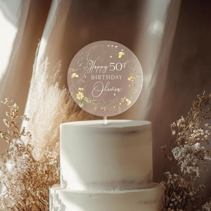 Happy Birthday Acrylic Cake Topper, 50th Birthday Cake Topper, Custom Cake Topper for Birthday, Custom Name Cake Topper