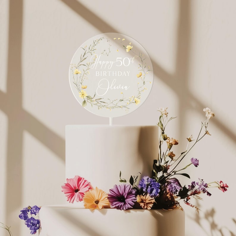 Happy Birthday Acrylic Cake Topper, 50th Birthday Cake Topper, Custom Cake Topper for Birthday, Custom Name Cake Topper