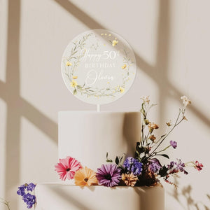 Happy Birthday Acrylic Cake Topper, 50th Birthday Cake Topper, Custom Cake Topper for Birthday, Custom Name Cake Topper