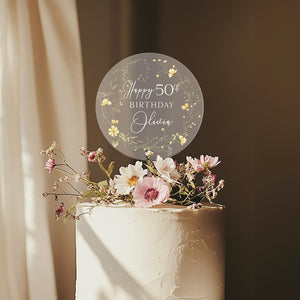 Happy Birthday Acrylic Cake Topper, 50th Birthday Cake Topper, Custom Cake Topper for Birthday, Custom Name Cake Topper