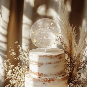 Happy Birthday Acrylic Cake Topper, 50th Birthday Cake Topper, Custom Cake Topper for Birthday, Custom Name Cake Topper