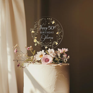 Happy Birthday Acrylic Cake Topper, 50th Birthday Cake Topper, Custom Cake Topper for Birthday, Custom Name Cake Topper