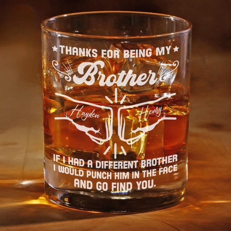 Thank You For Being My Brother - Family Personalized Custom Whiskey Glass - Gift For Family Members, Gift for Brother, Brother Drink Cup