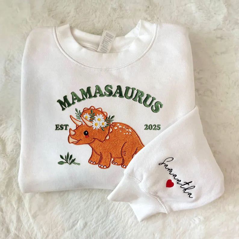 Embroidered Mama Saurus Dinosaur Sweatshirt, Custom Mom EST, Funny Mama Shirt, Personalized Mom Gift, Dinosaur Mom,Birthday Gift for New Mom il_794xN.6712307829_206e_9cc50b4b-37ca-44b3-a3ba-5dd4227696f6.jpg