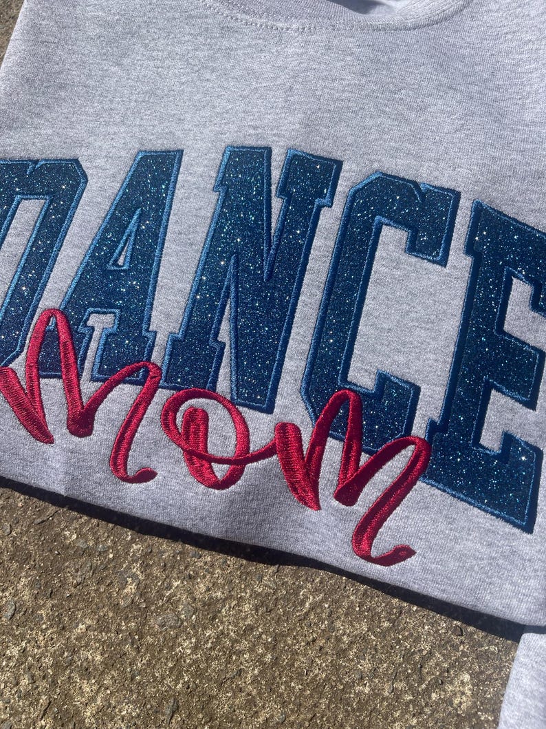Dance Mom Custom Title with Name on Sleeve Glitter Applique Embroidered Sweatshirt il_794xN.6712307839_7tq5.jpg