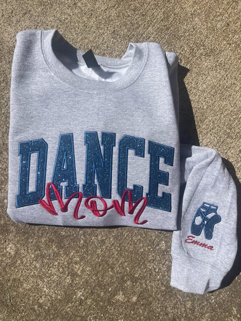 Dance Mom Custom Title with Name on Sleeve Glitter Applique Embroidered Sweatshirt il_794xN.6712307843_h0jv.jpg