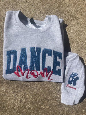Dance Mom Custom Title with Name on Sleeve Glitter Applique Embroidered Sweatshirt il_794xN.6712307843_h0jv.jpg