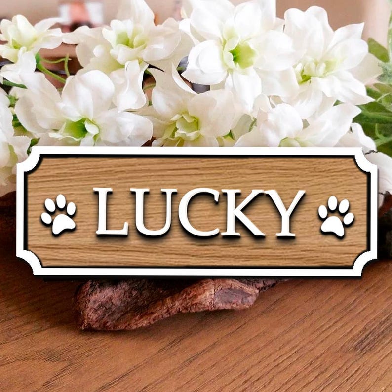 Wooden Pet Name Sign, Personalised Dog Cat Name Plaque For Pet House Room Crate Feeding Area Gifts For Dog Pet Lover Gift Vintage Pet Board