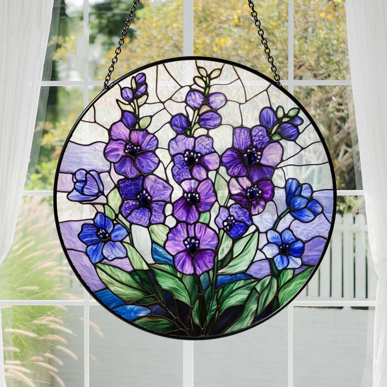 Birth Month Flower STAINED GLASS Suncatcher Window Hanging, Birth Flower Memorial Gift, Mothers Day Gift For Mom, Birthday Gift For Besties